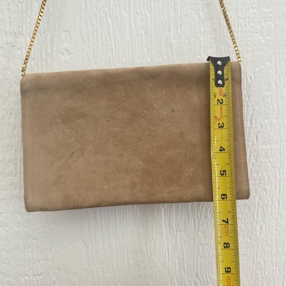 Fragiacomo purse clutch leather suede bag gold tone chain taupe Made in Italy - Picture 8 of 13